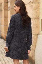 Leopard Round Neck Long Sleeve Dress OutfitFlow